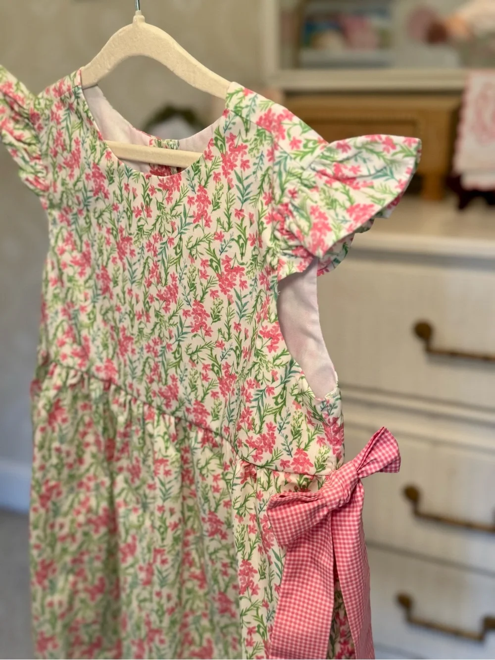 Classic Whimsey Girls Pink Floral Dress with Ruffle Sleeves